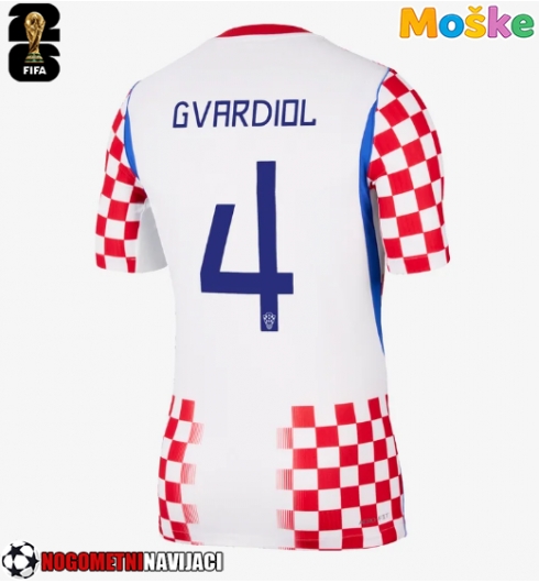 Moške Nogometnih dresov Hrvaška Josko Gvardiol #4 Domači SP 2026 Kratki rokavi Moške Nogometnih dresov Hrvaška Josko Gvardiol #4 Domači SP 2026 Kratki rokavi